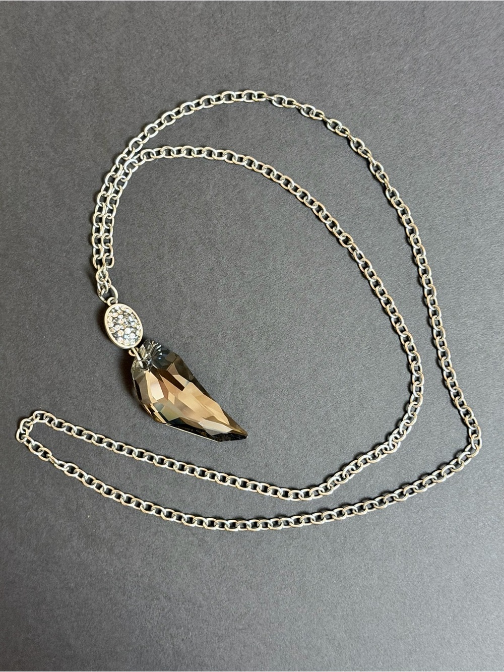 Elegant Silver Necklace with Swarovski Smoky Crystal Angel Wing Pendant